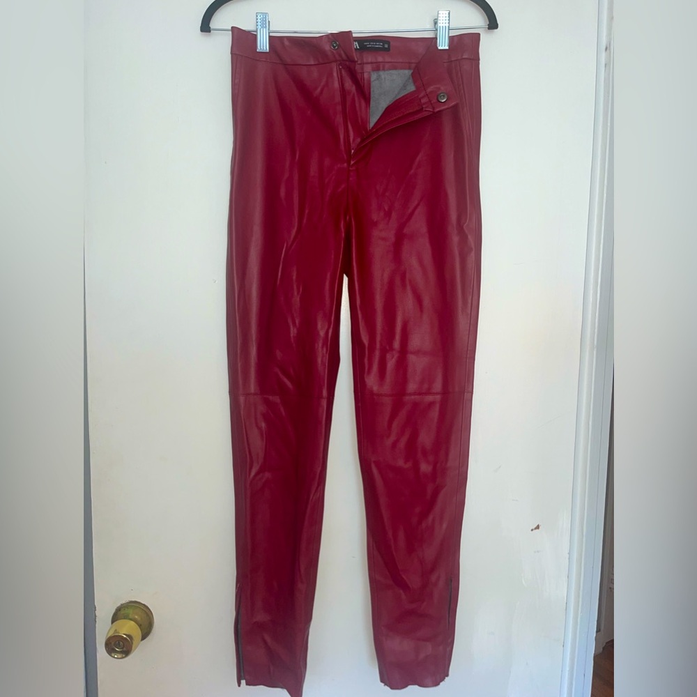 Zara Faux Leather Leggings - Maroon Size SM